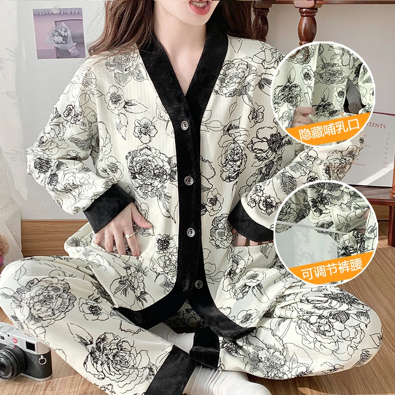 大码80-300斤月子服春秋产后孕妇睡衣产妇哺乳期喂奶套装夏季薄款