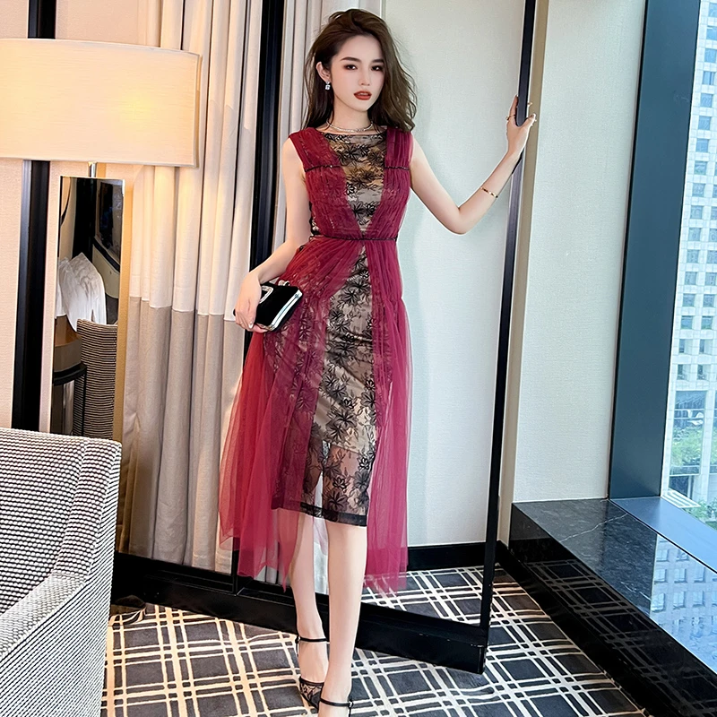 优雅性感轻奢连衣裙气质时尚宴会高贵显瘦名媛修身设计感10724