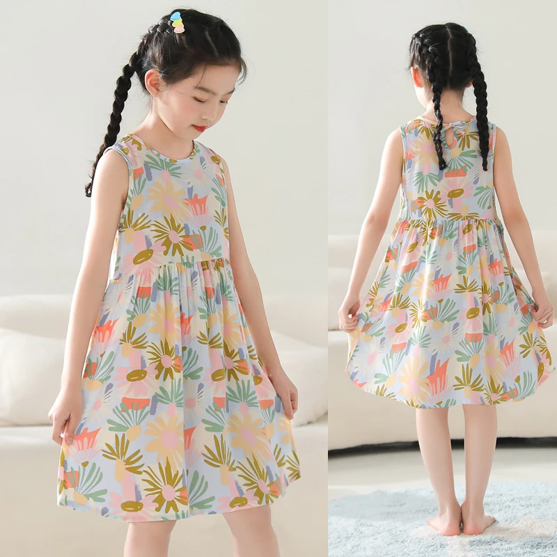 女童连衣裙棉绸儿童裙子外穿裙公主裙碎花夏季薄款童装宝宝背心裙