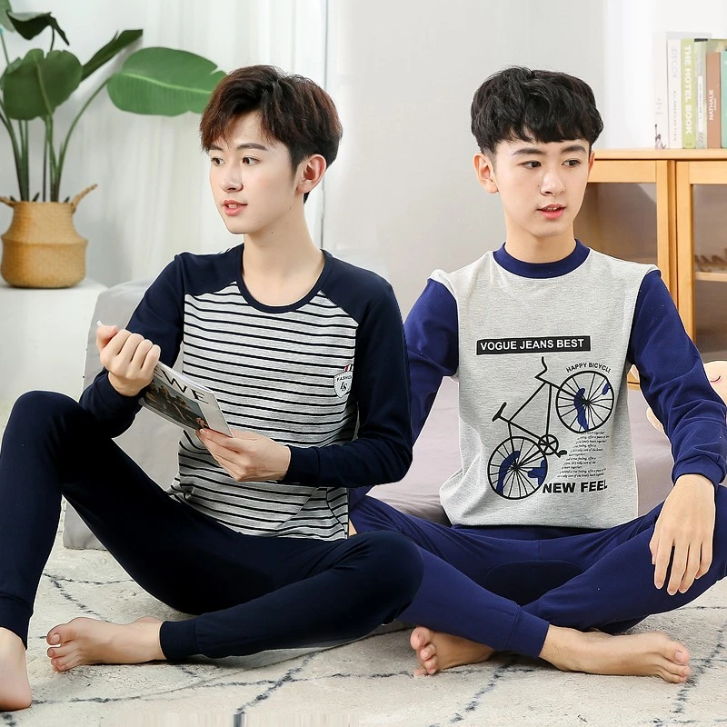 青少年内衣套装纯棉中领保暖中大童15岁儿童学生睡衣男生秋衣秋裤