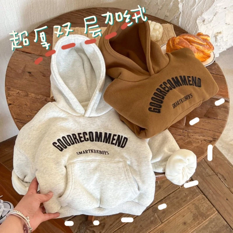 男童加绒加厚卫衣2024冬装新款儿童保暖套头衫男宝宝韩版保暖绒衫