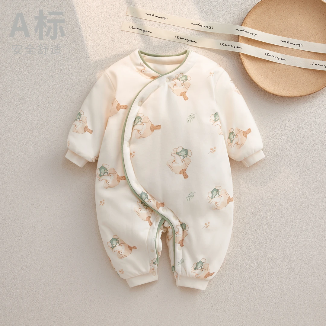 婴儿连体衣保暖夹棉冬款宝宝哈衣舒适加厚男女婴儿厚棉衣幼儿纯棉