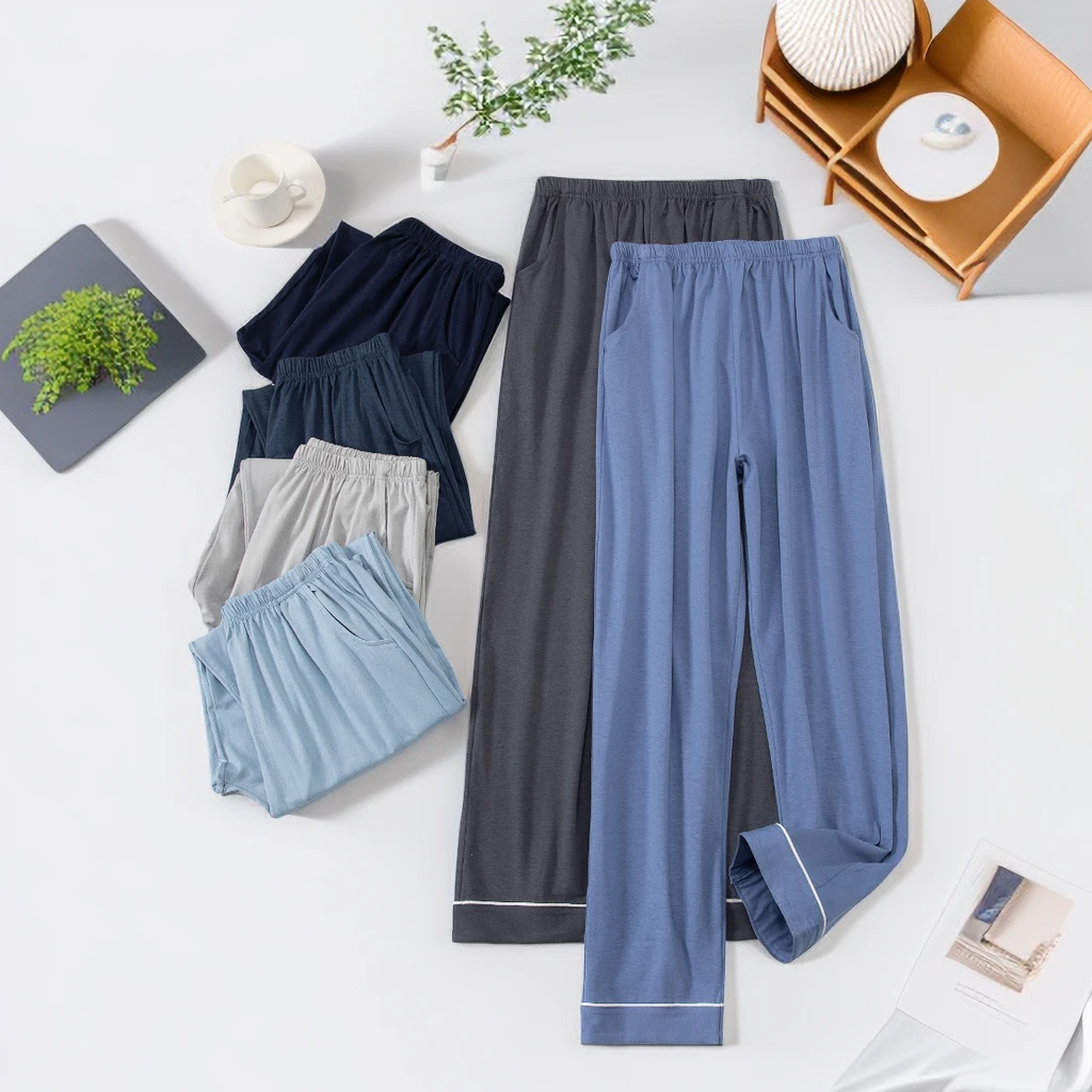 男士休闲粘纤棉男长裤中老年人薄款冰丝加肥居家裤春秋休闲裤夏季