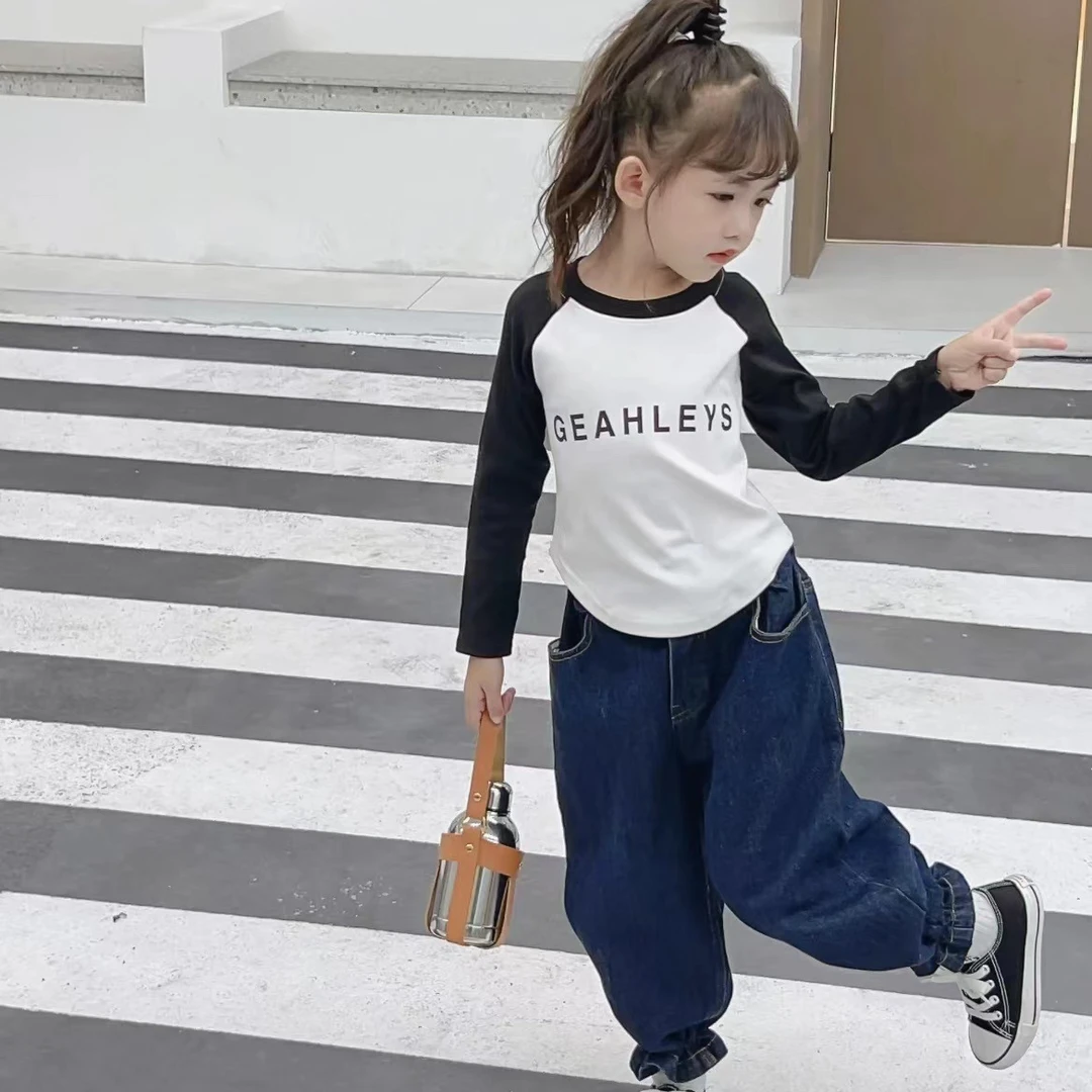 女童秋冬长袖打底衫撞色上衣内搭百搭婴儿童德绒洋气春秋牛仔宽松