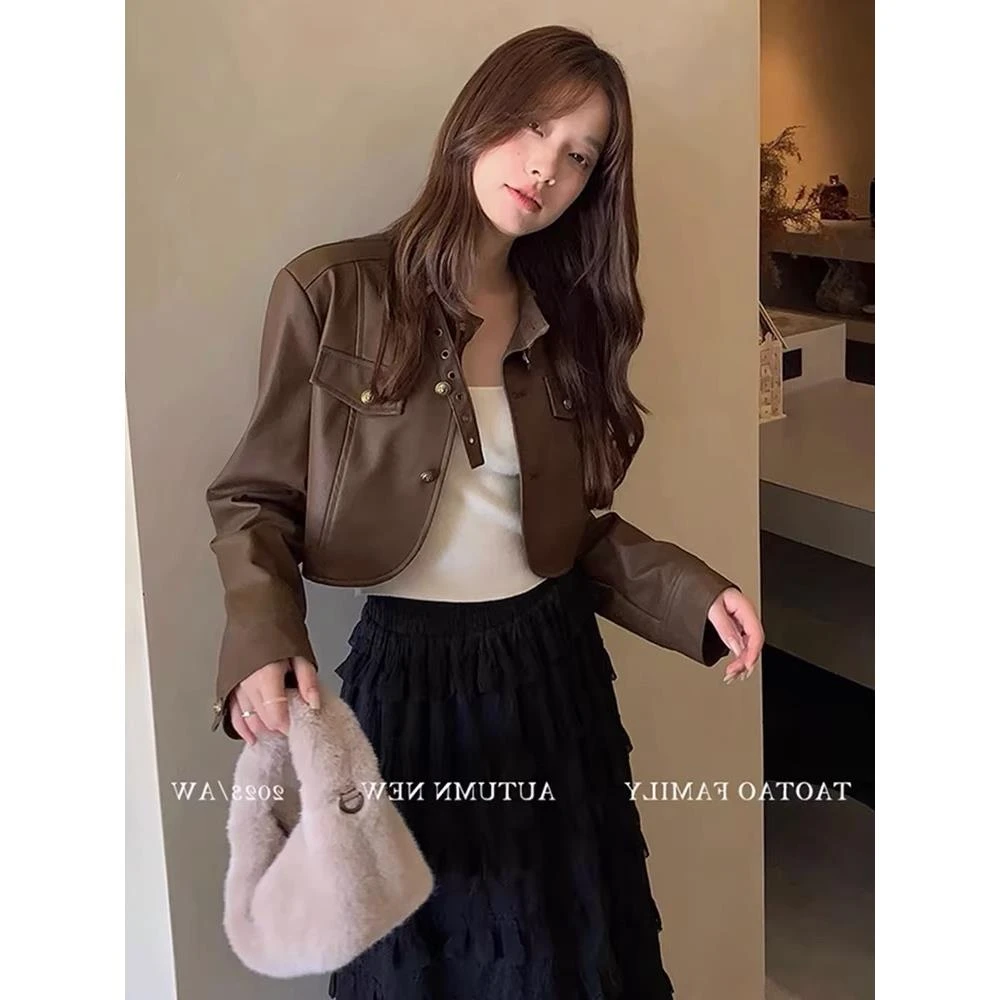 [J]春季新款女装新款美式复古港风皮衣外套显瘦网红设计感6692
