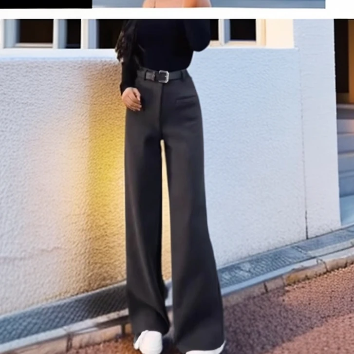 早春新款加绒加厚2025高腰休闲裤直筒显瘦一字兜阔腿拖地长裤