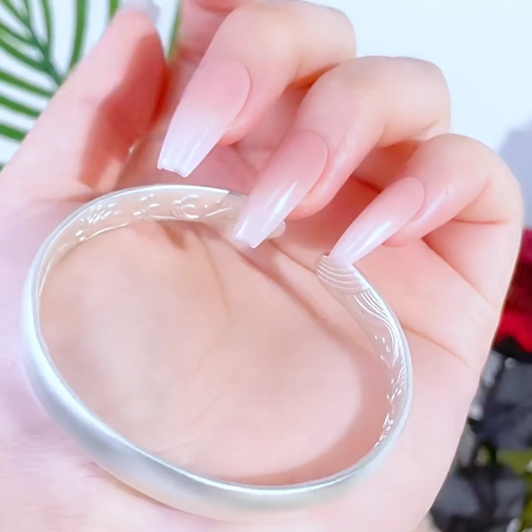 足银银制品 足银9999花中仙江水莲云开口手镯【A66】