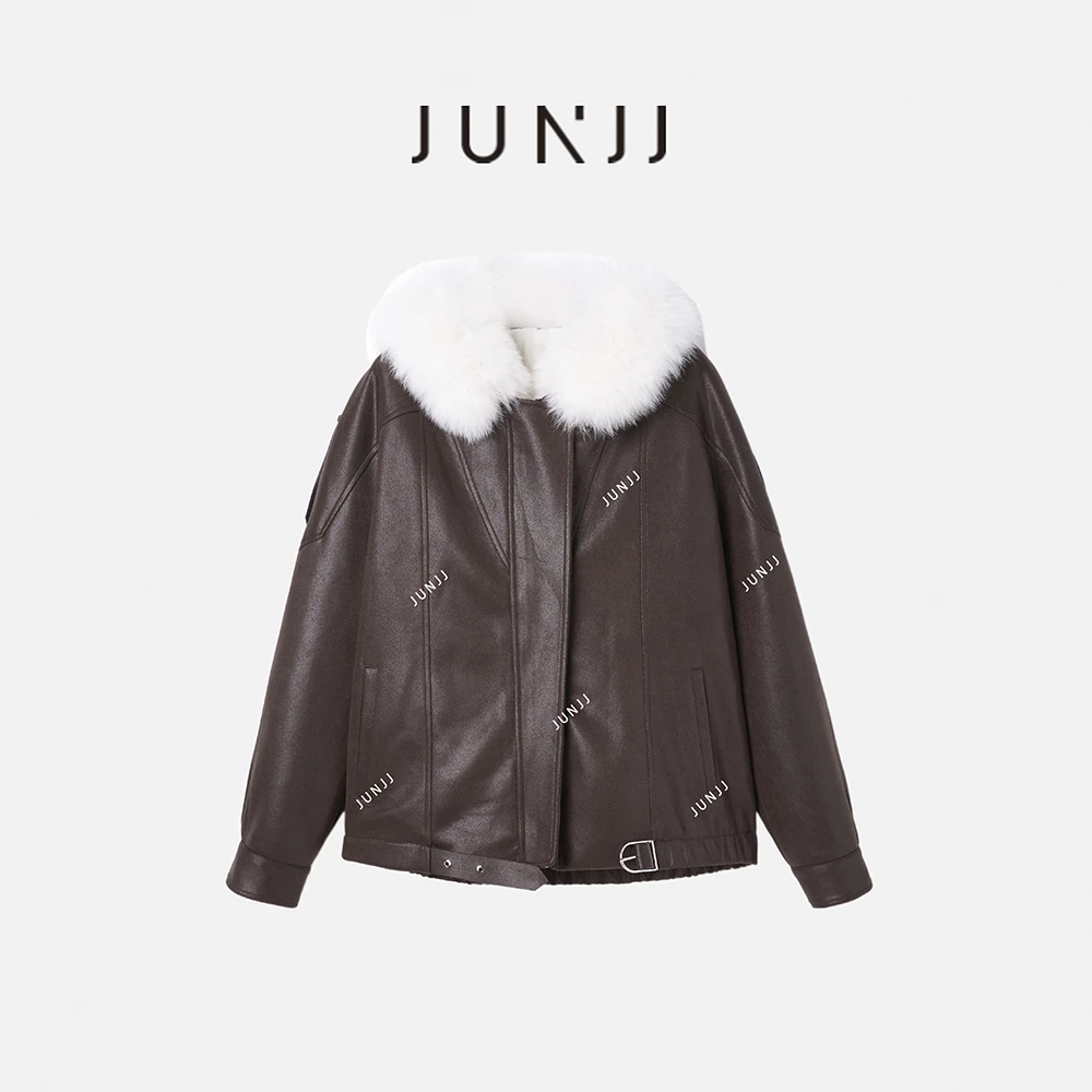 JUNJJ【空中假日】鹅绒服进口芬兰狐狸毛领连帽羽绒服秋冬保暖外套