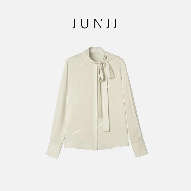 JUNJJ【刻画优雅】飘带蝴蝶结衬衫女薄款设计感温柔风宽松长袖上衣