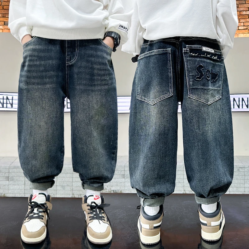 男童春秋个性牛仔裤&8157后口袋割花牛仔
