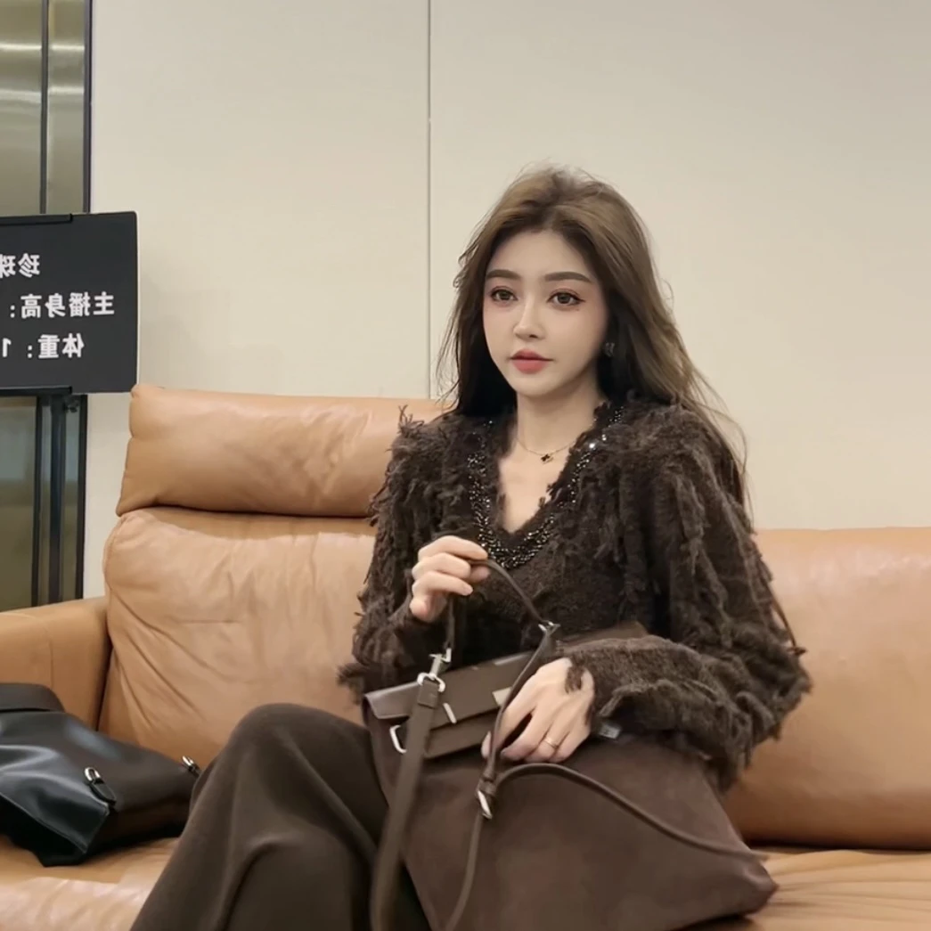 【珍珠定制】I11 暖洋洋~V领流苏毛衣 美拉德穿搭秋冬时尚 I11003