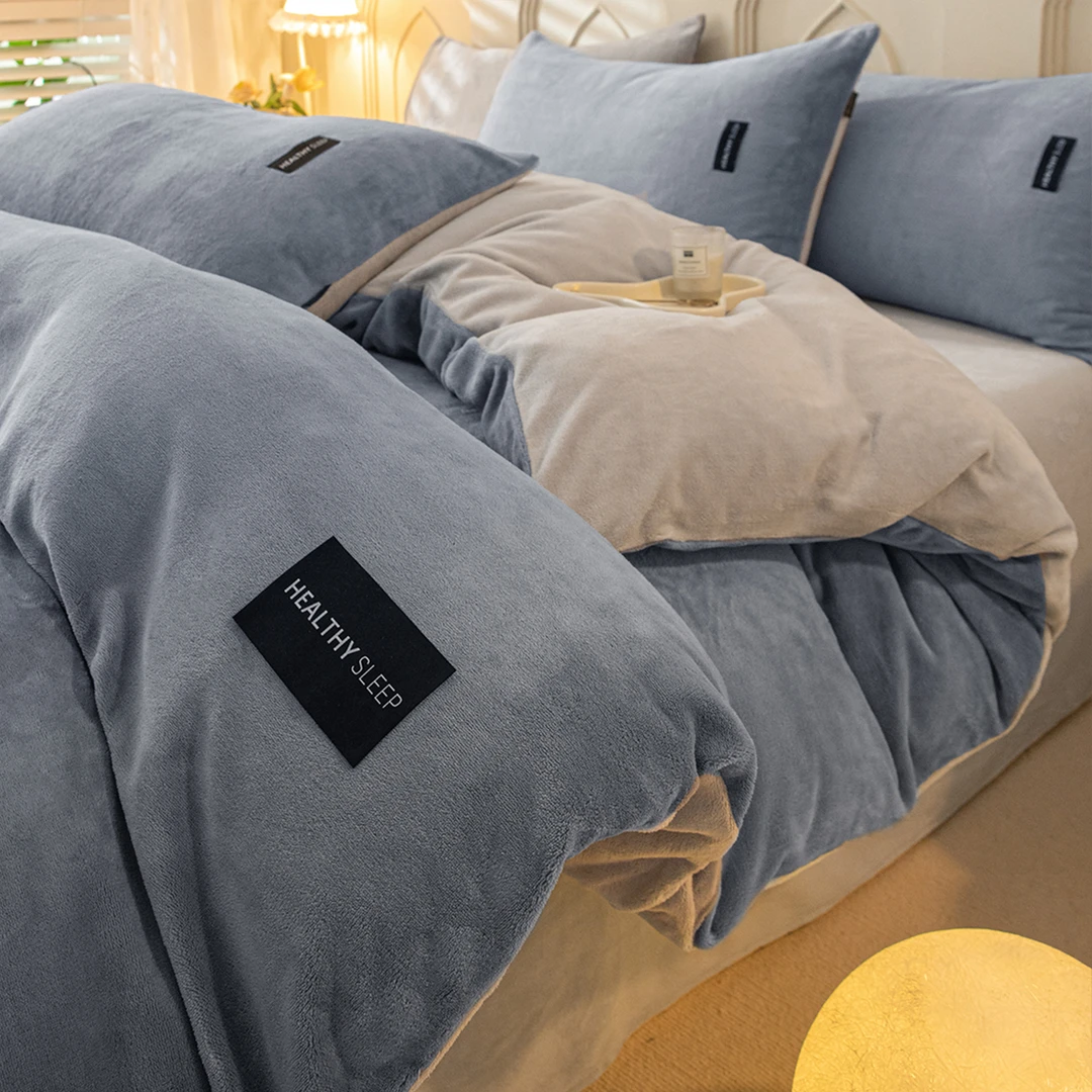 南极人牛奶绒床上四件套冬季珊瑚绒法兰绒被套三件套加厚加绒床品