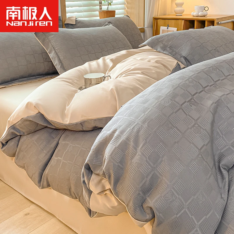 南极人冰丝华夫格四件套裸睡被套床单人水洗三件套床上用品夏季
