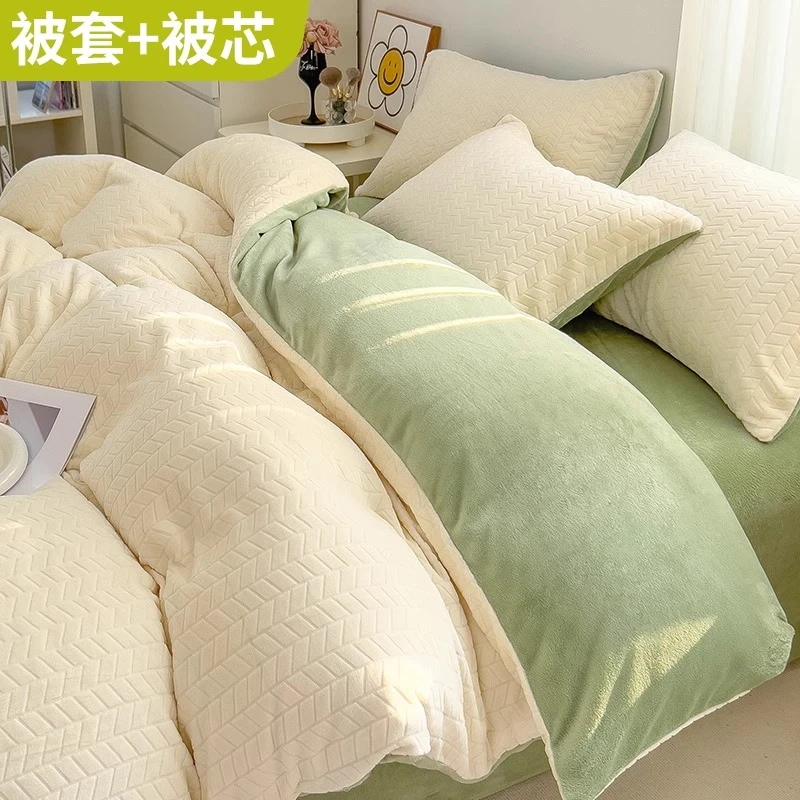 牛奶绒被子全套一整套绒被套加厚保暖冬被可拆棉被珊瑚绒冬天被芯