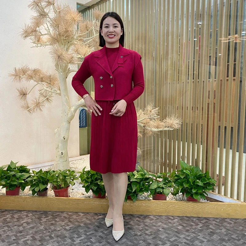 时尚冬款双排扣马甲毛衣两件套洋气减龄女款套装针织1