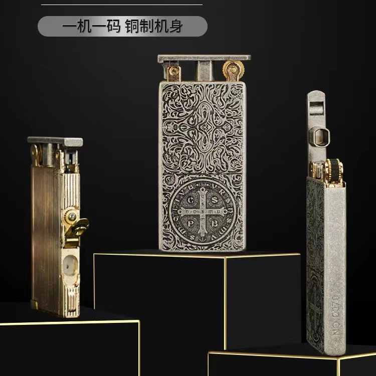 佐罗机械升降平头煤油打火机超薄雕刻唐草纯铜创意康斯坦丁男经典