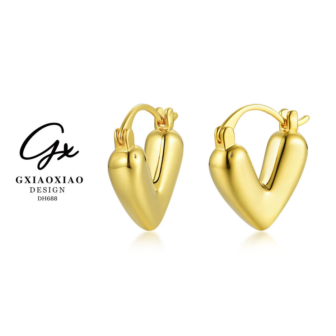 铜合金耳饰 GXX 法式气质潮流百搭桃心耳环 DH688 DH684
