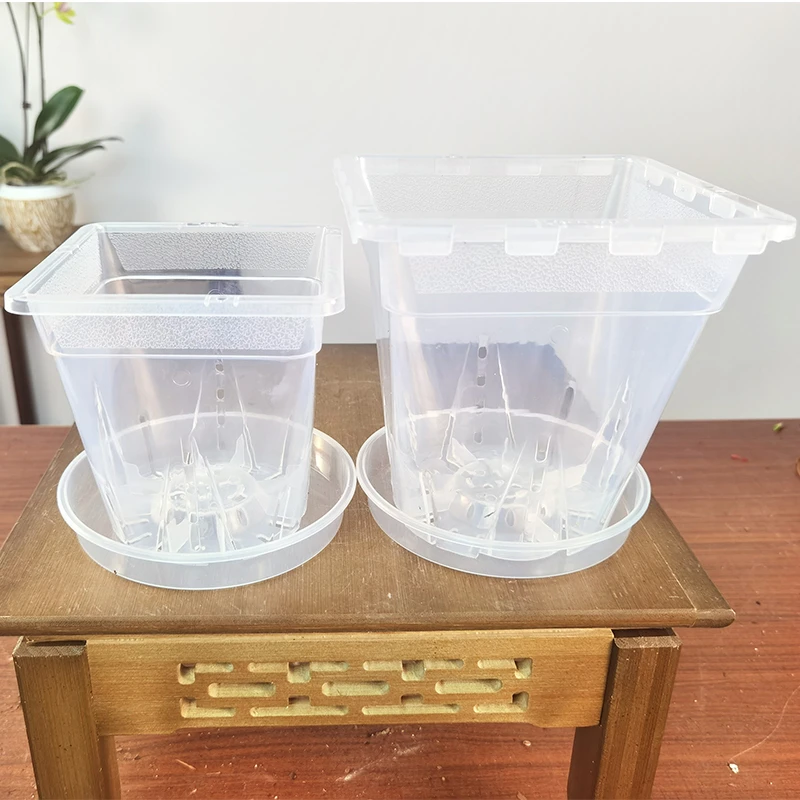 新款透明加厚塑料花盆兰花专用盆绿植方盆文心兰蝴蝶兰青山控根盆