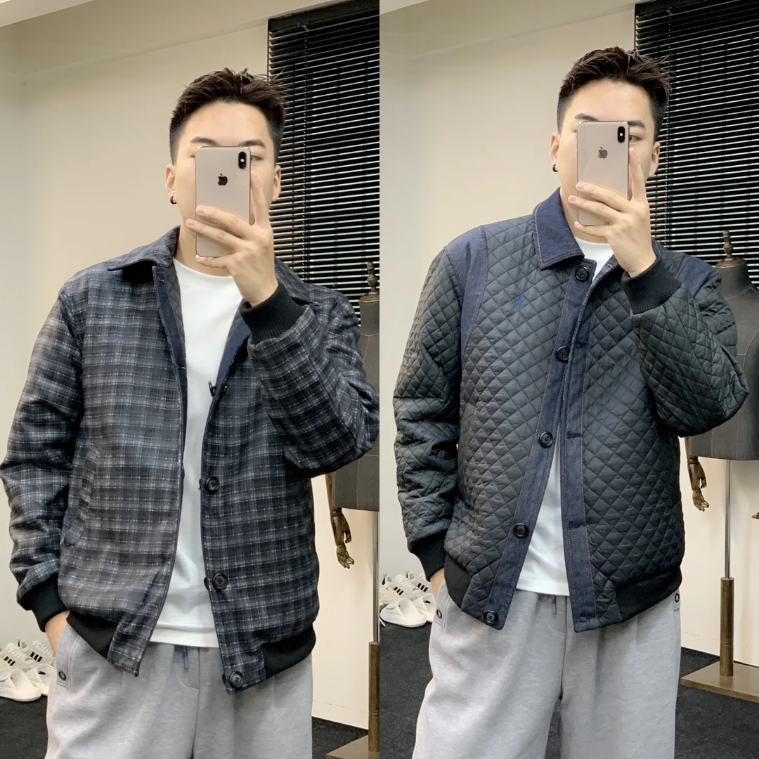 青仓《双面穿》三防羊毛夹棉提花牛仔棉服夹克