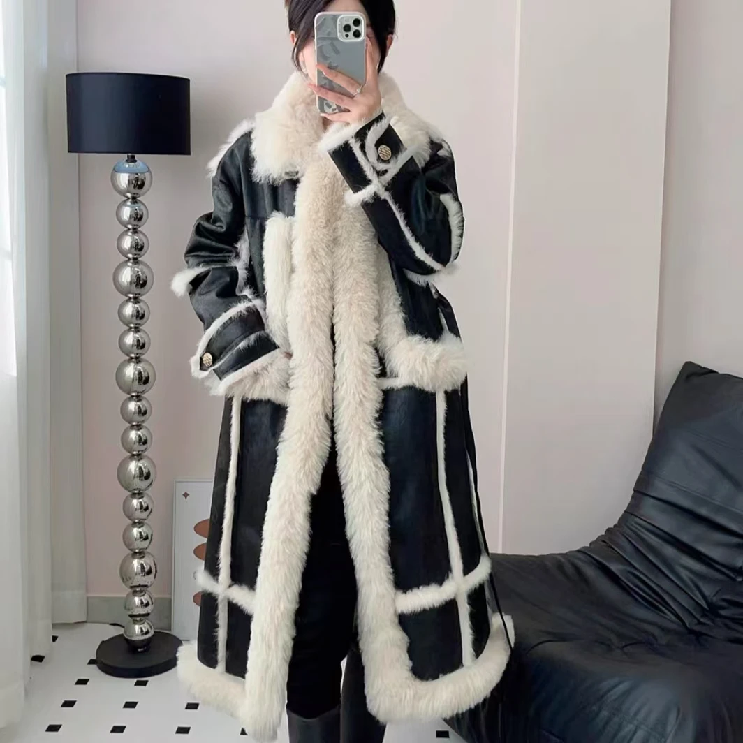 冬季新款中长款兔毛皮毛一体外套女保暖毛毛大衣年轻款