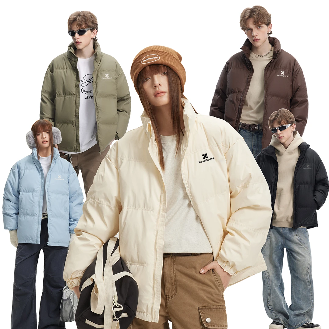 ZEXO 90白鸭绒厚板印花三行线纯色羽绒服ZE1010