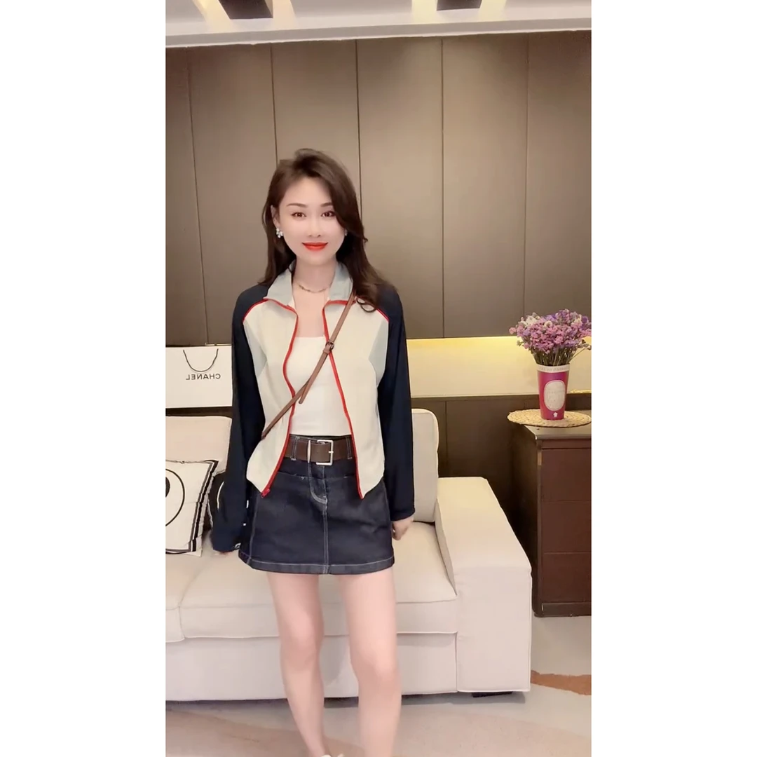 设计感插肩袖拼色连帽外套女2025夏季休闲薄款修身显瘦防晒服上衣