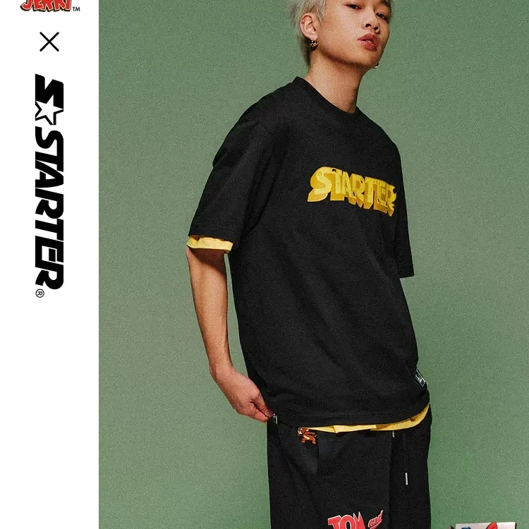 STARTER【猫和老鼠】联名美式百搭字母印花宽松情侣T恤STI2C0257