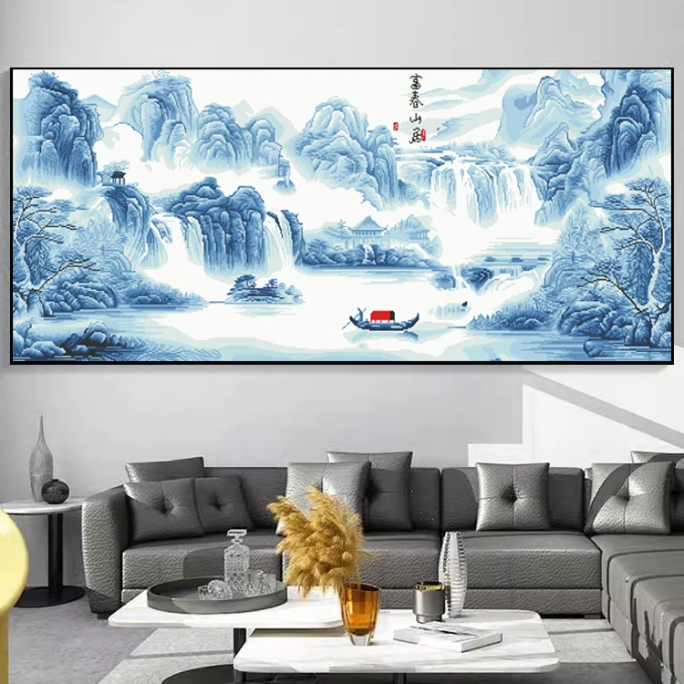 【大格】山水画客厅卧室富春山居图十字绣11色满绣无勾边