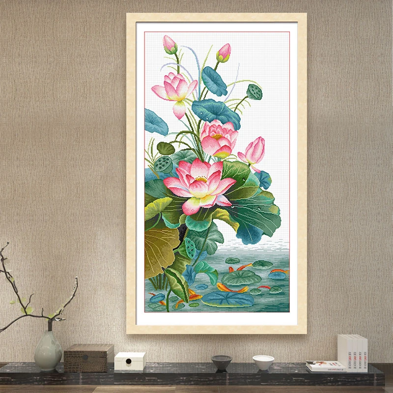 【美娜丽莎】玄关画花卉图荷韵十字绣46色非满绣无勾边