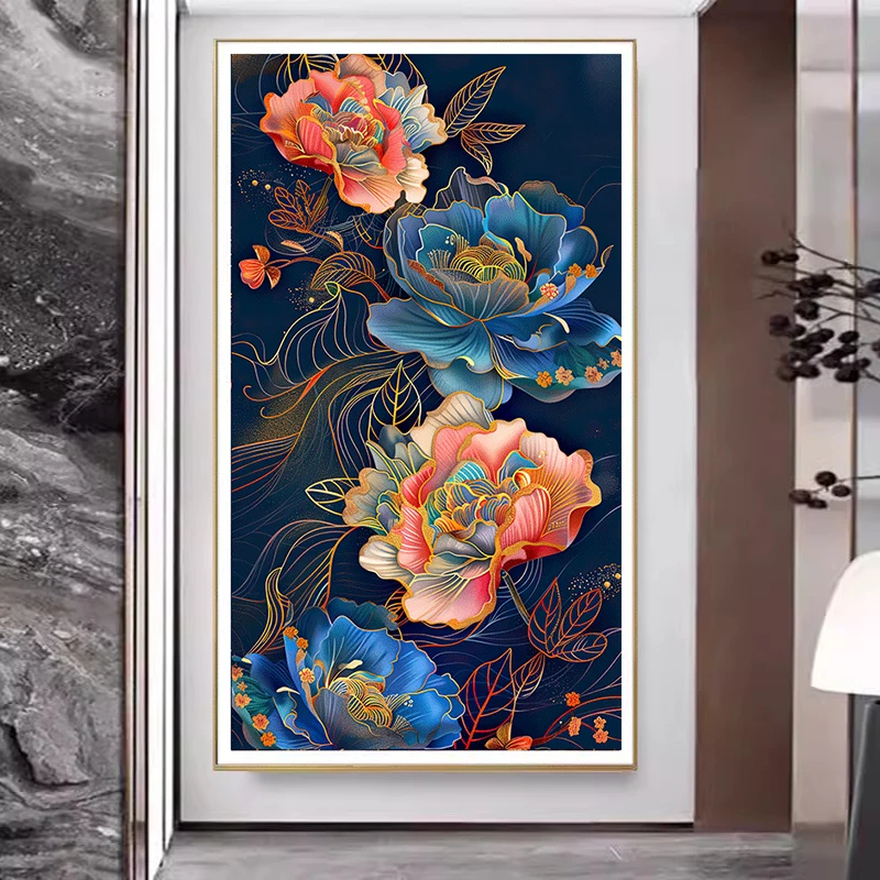 【美娜丽莎】国潮插画牡丹十字绣30色满绣无勾边现代简约玄关画