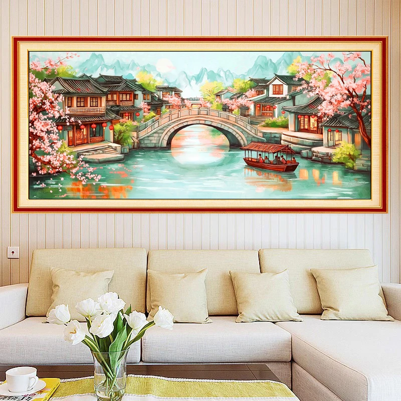 【大格】江南水乡忆江南十字绣风景画35色满绣无勾边