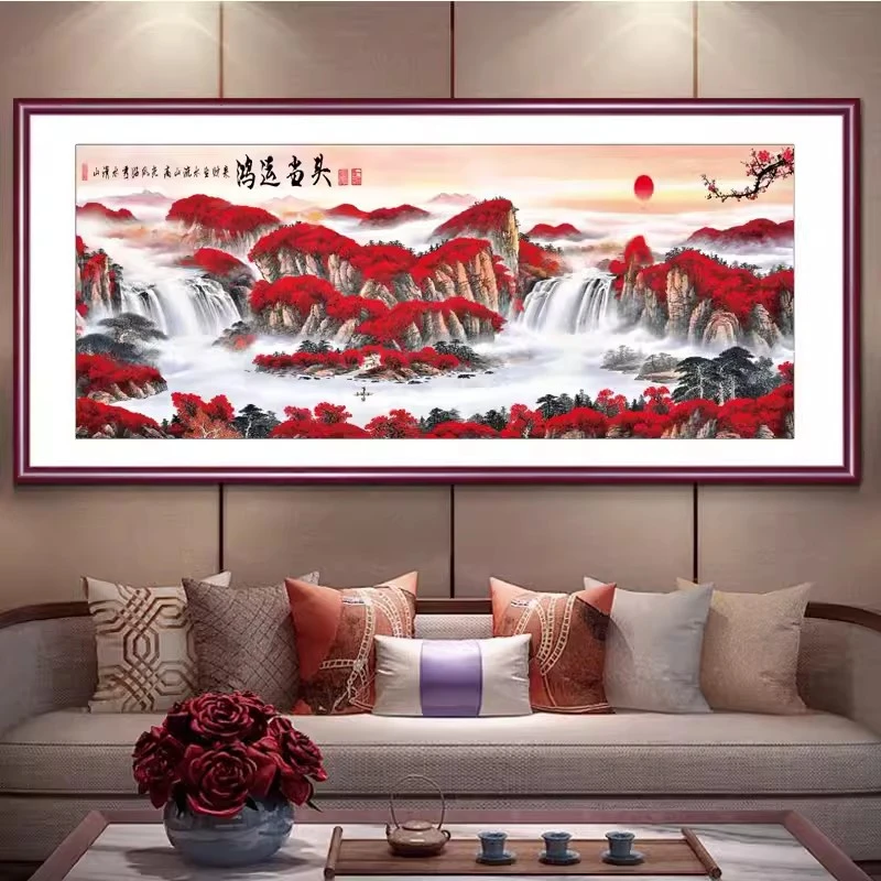 【美娜丽莎】山水画客厅卧室鸿运当头流水生财十字绣51色满绣无勾边