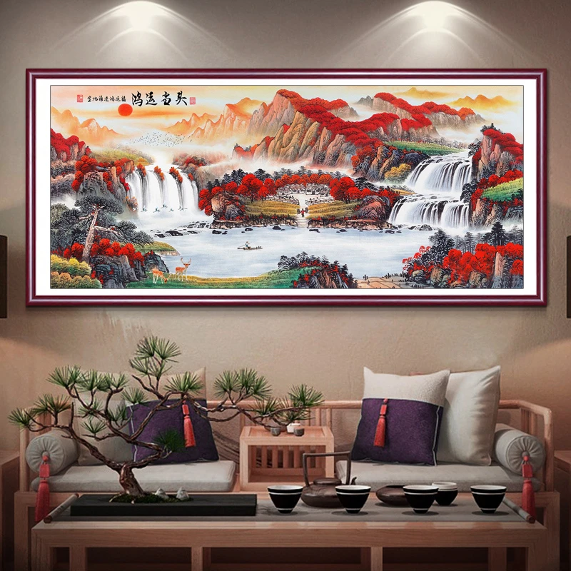 【大格】风景画高端大气流水生财风水宝地十字绣48色满绣无勾边