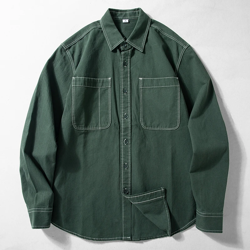 外套春秋季2024新款重磅纯棉外穿衬衣潮流缉明线美式工装衬衫夹克