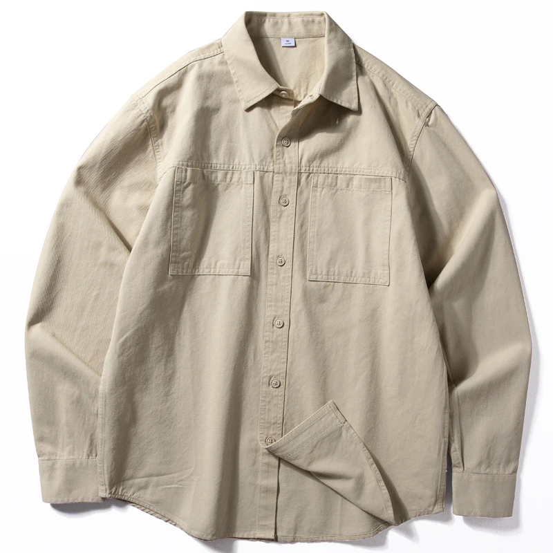 工装衬衫外套春秋新品水洗全棉上衣纯色简约宽松休闲长袖外穿衬衣