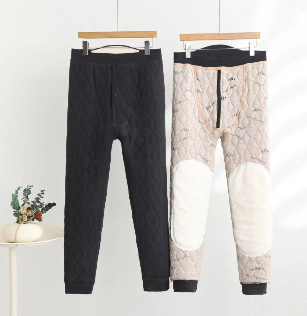 冬季加绒男士棉裤松紧高腰中老年夹层丝绵保暖裤护膝防风打底裤