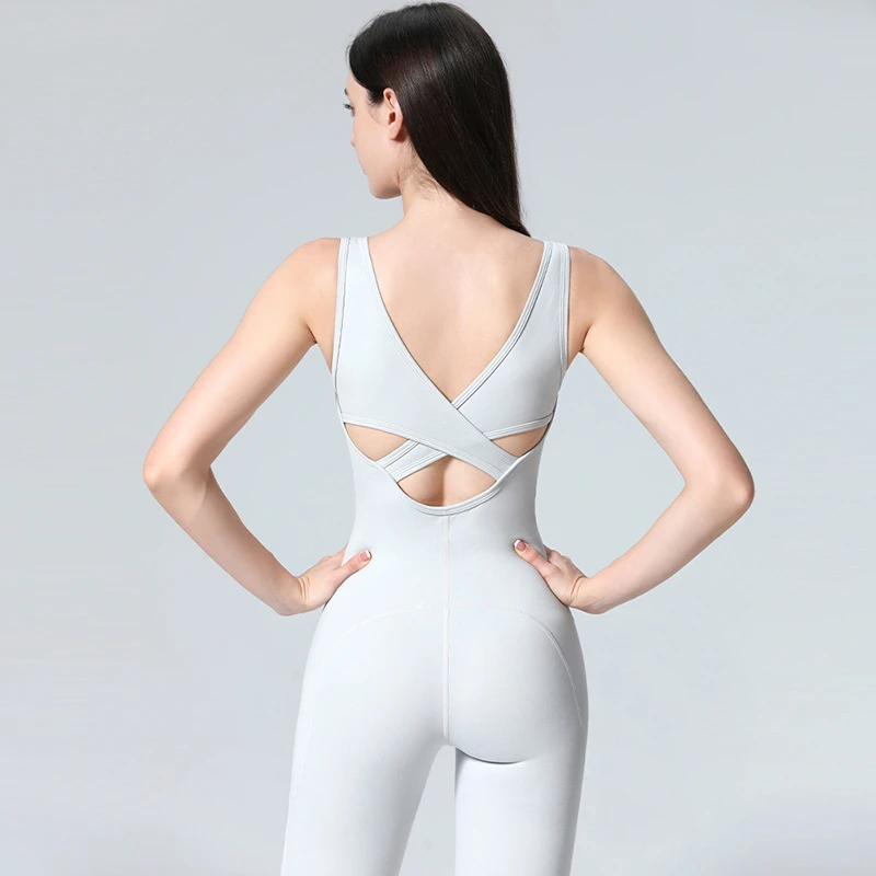 瑜伽连体衣女新款网纱拼速干无袖紧身健身服接舞蹈露背美背连体裤