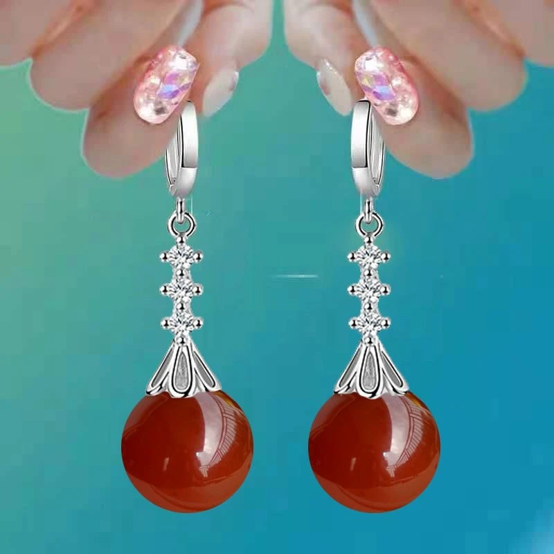 s925纯银天然玛瑙耳环耳扣女2025年新款气质爆款耳坠高级感耳饰品