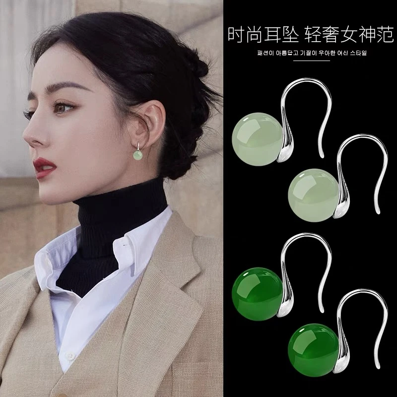 专柜同款高跟鞋东陵玉s925纯银耳环女气质百搭高级感耳坠2025爆款