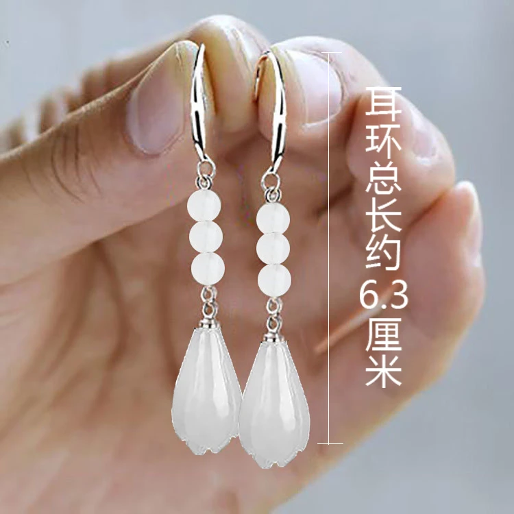 925银耳饰 专柜宫廷风古代925纯银耳环女气质百搭长款玉兰花耳坠