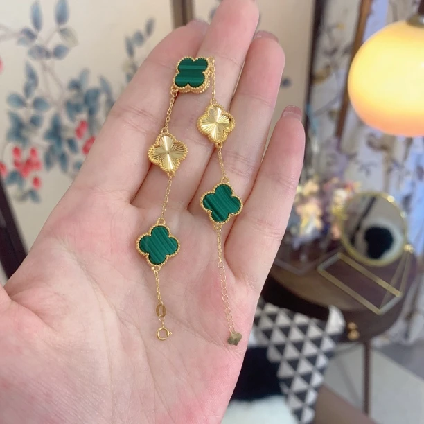 【抖音官方鉴定】18k金 镭射孔雀石 中号 12-13mm 五花手链