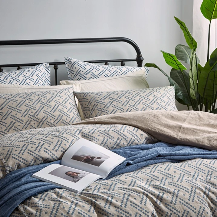 【星夜】【100%亚麻四件套】法国天然雨露麻印花简约高端床品双面亚麻