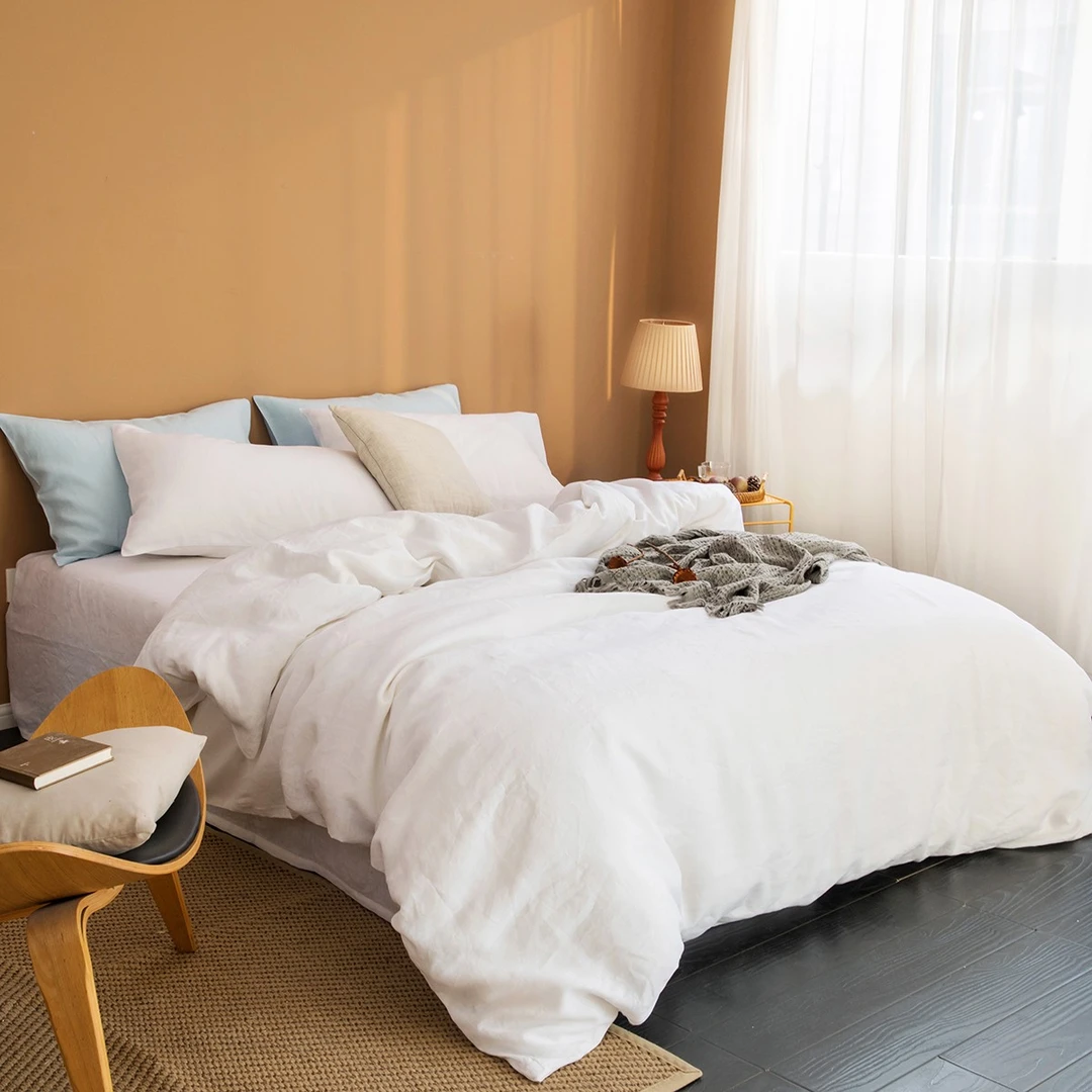 【本白纯亚麻】高级感法国进口亚麻四件套柔软亲肤抗菌全麻床品