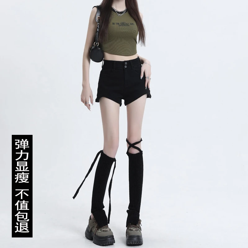 黑色高腰显瘦牛仔短裤女2025夏季新款a字阔腿辣妹弹力外穿热裤子