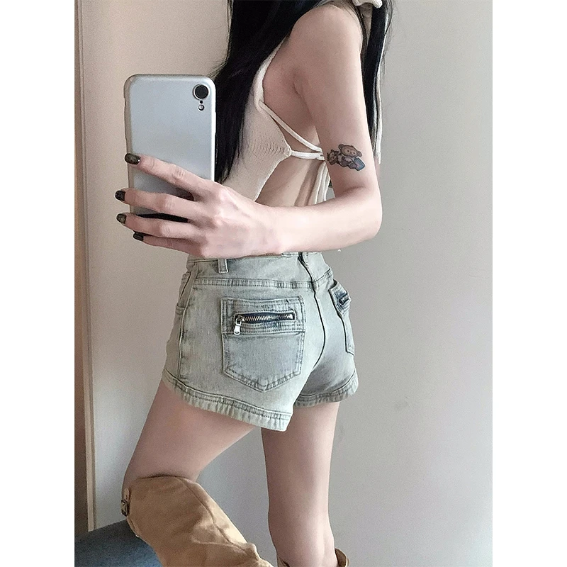 美式复古辣妹牛仔短裤女夏季2025新款高腰显瘦设计感弹力a字热裤