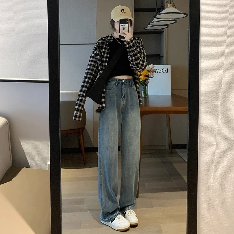 春秋直筒窄版阔腿裤牛仔裤女士爆款2023新款显高显瘦显腿长百搭款