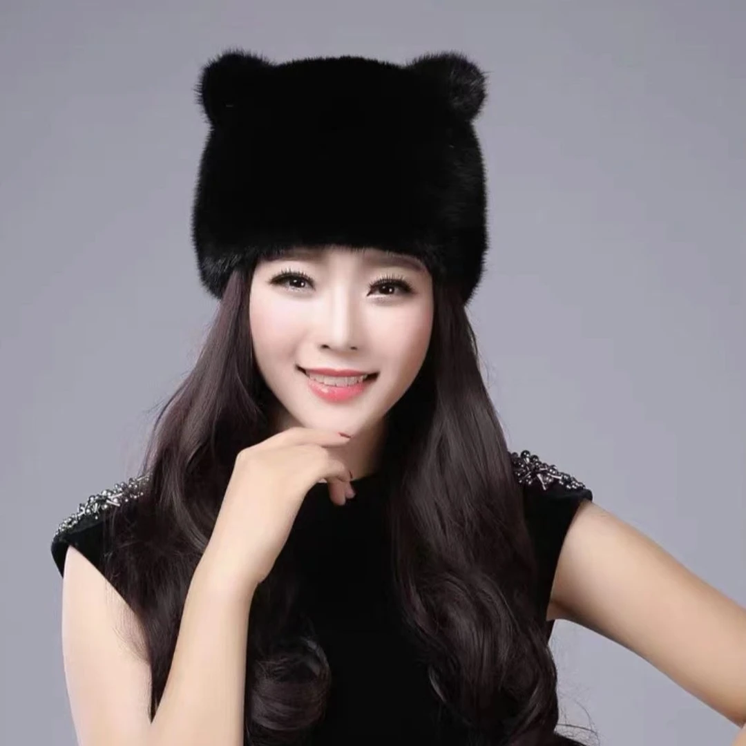 新款时尚潮流成人猫耳朵帽子冬天保暖加厚