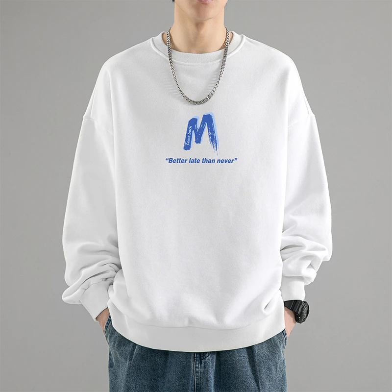 长袖休闲秋季男上衣加绒可选圆领卫衣男宽松运动印花潮流上衣 472