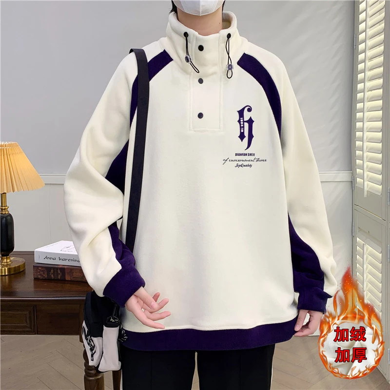 春秋季百搭长袖休闲套头卫衣学院风加厚保暖秋冬宽松男士上衣6607