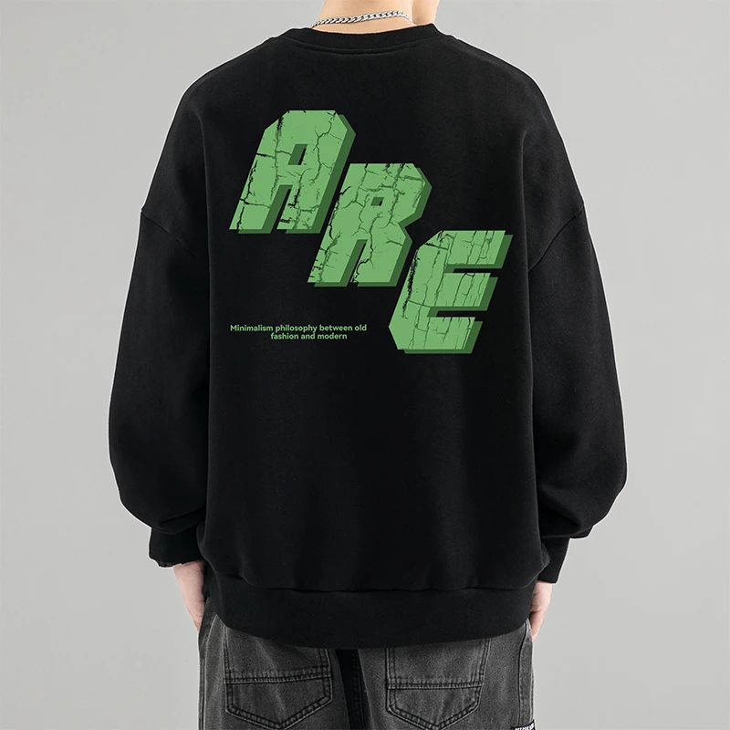 长袖休闲圆领套头百搭港风卫衣男宽松运动印花ins潮流男上衣479